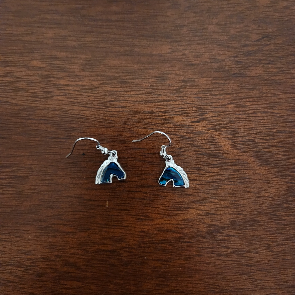 💎Silver and Marbled Blue Horse Earrings